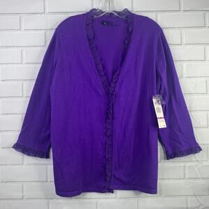 NWT Jones New York cardigan ruffle trim royal purple lightweight Signature 2X